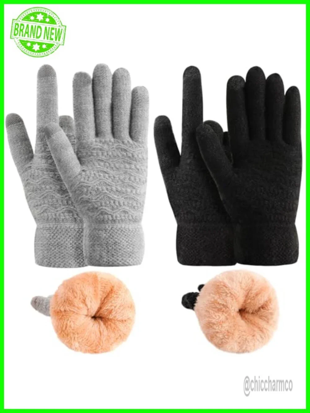 Women's Winter Warm Touch Screen Gloves Thermal Cable Knit Wool Fleece Lined